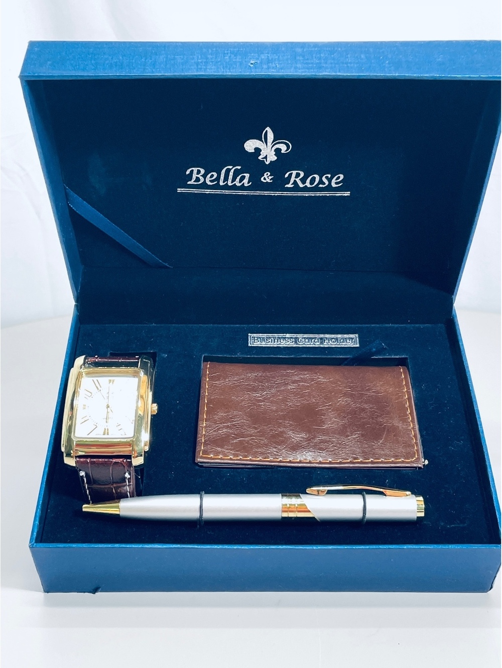2000's Vintage Bella & Rose Men's Watch, Business Card Holder and Pen Gift Set